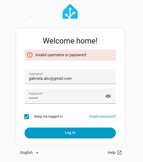 Home Assistant Login fails because email address is used instead of user name