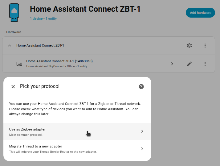 Select use as Zigbee adapter