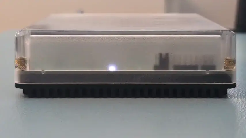 Clip showing the yellow LED blinking in a heartbeat pattern